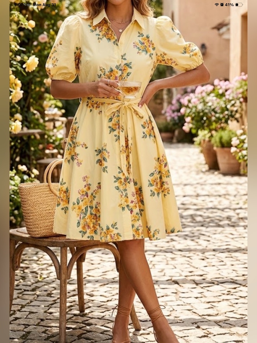 a new day Yellow Floral Tie-Waist Mini Dress
